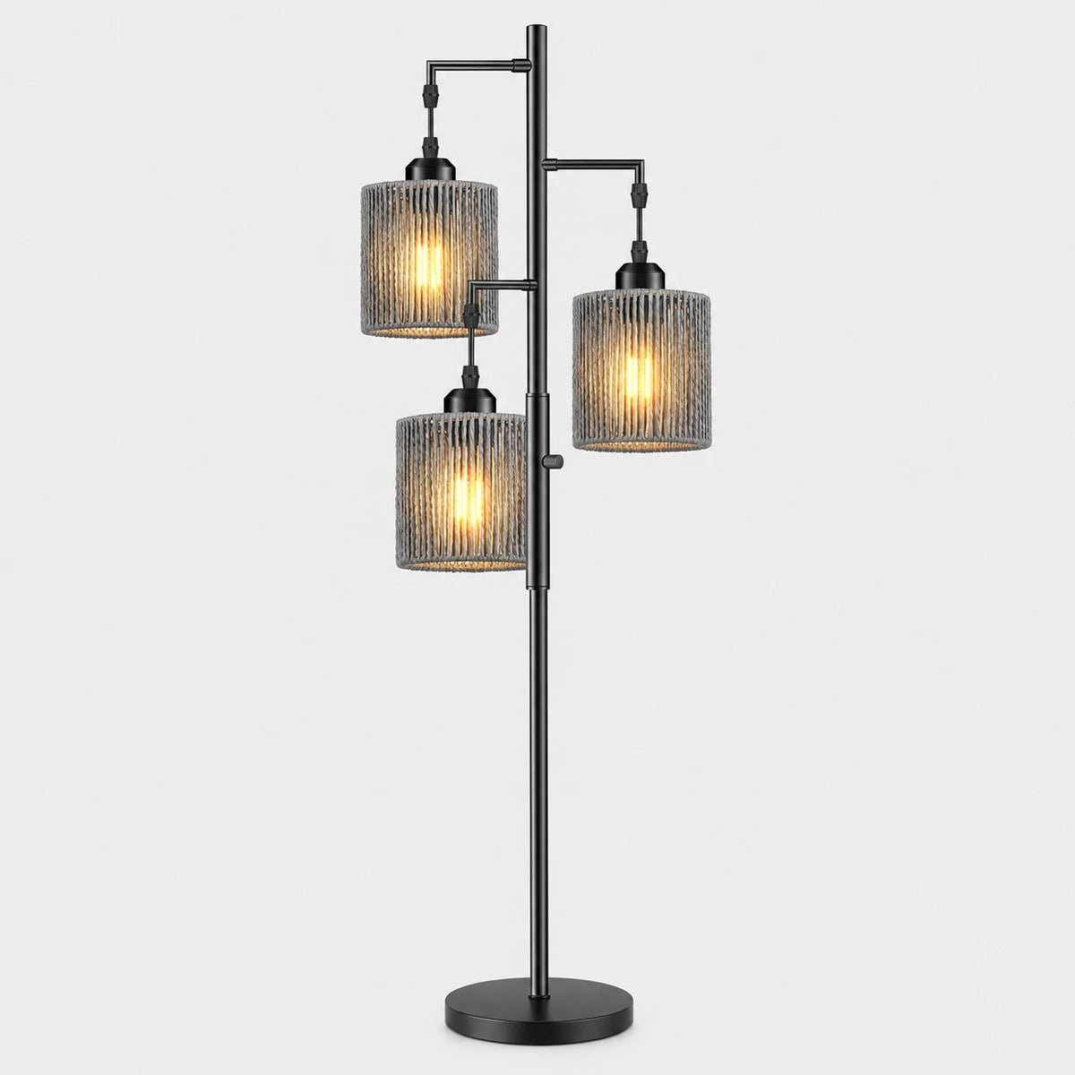 Industrial Rattan-Style Tree Floor Lamp