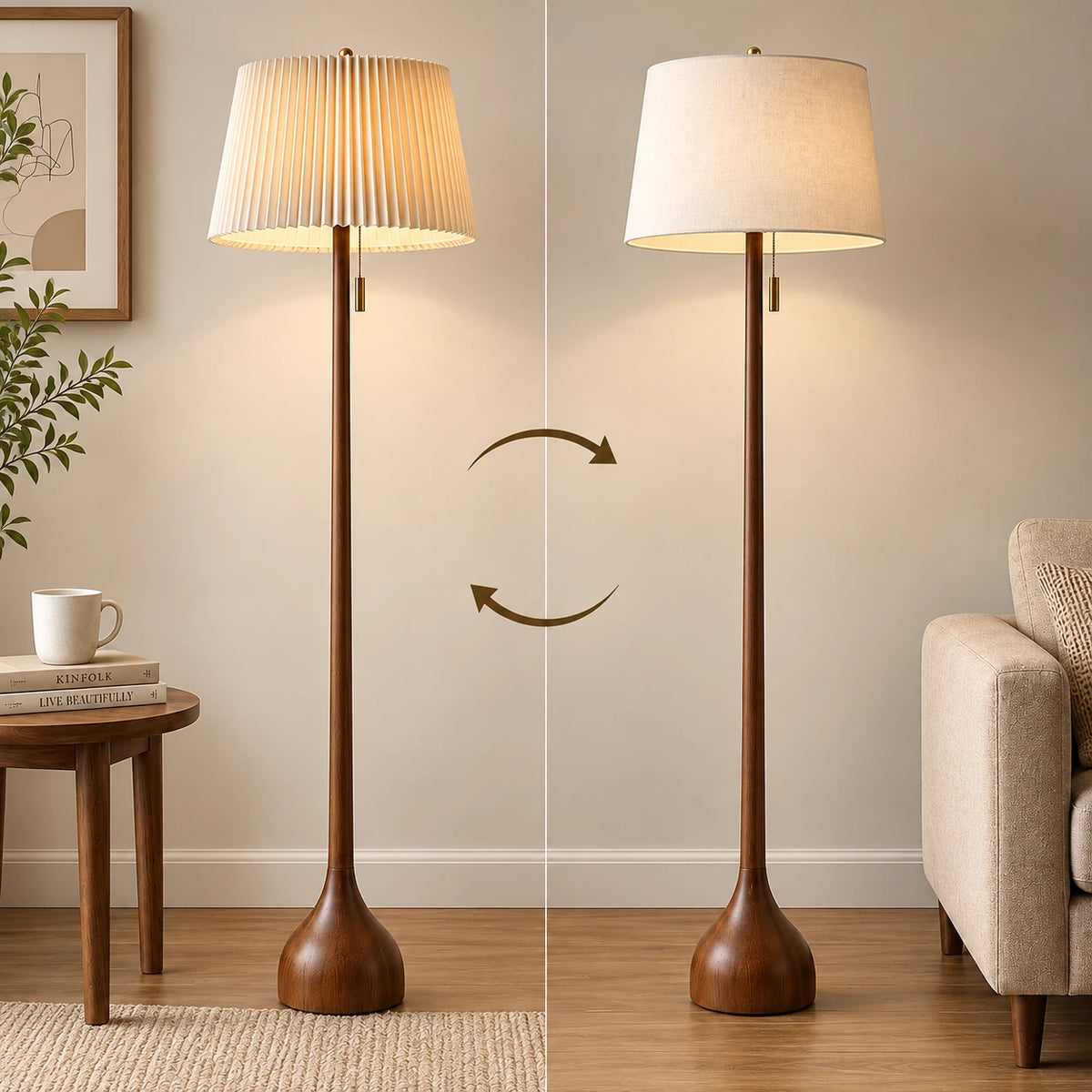 Sculptural Mid Century Floor Lamp with Two Shades