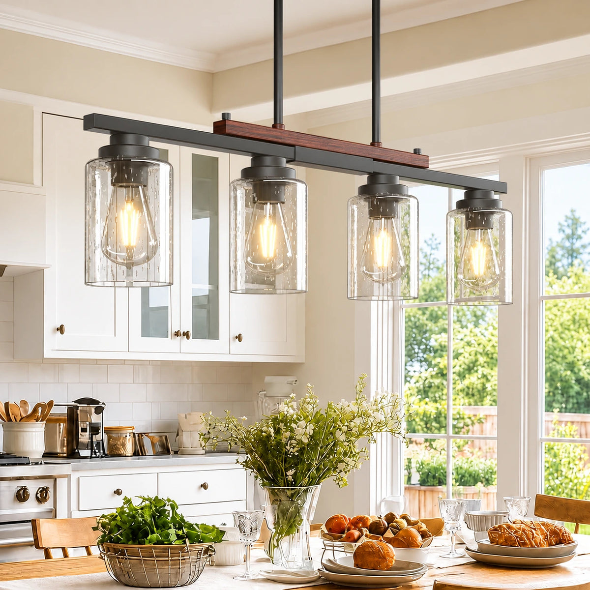 Seeded Glass Farmhouse Linear Chandelier