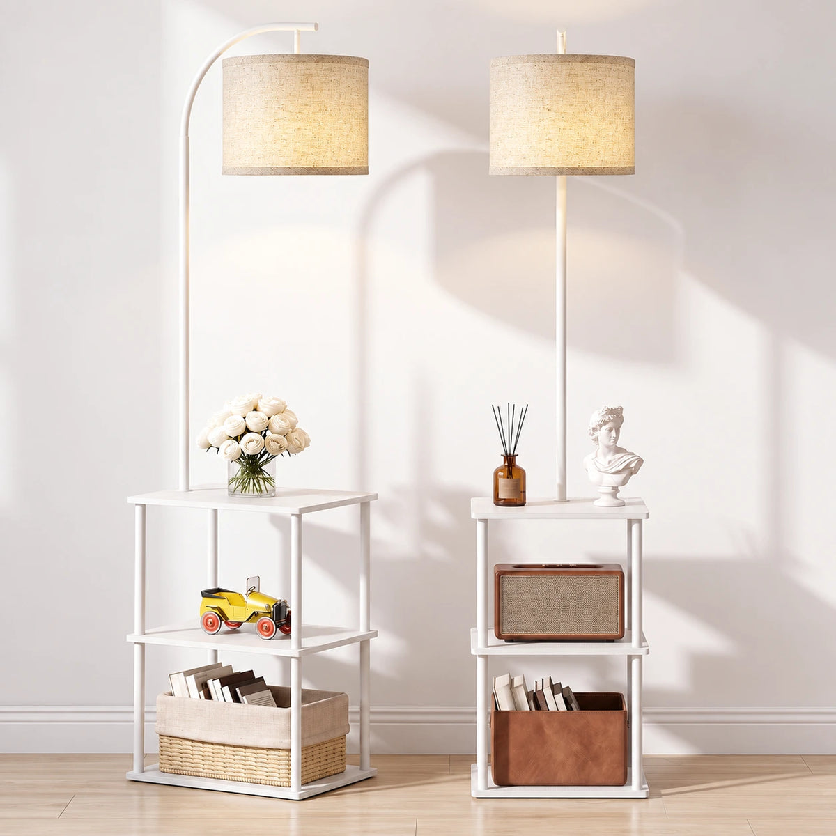 Modern Farmhouse Floor Lamp with Table & Shelves