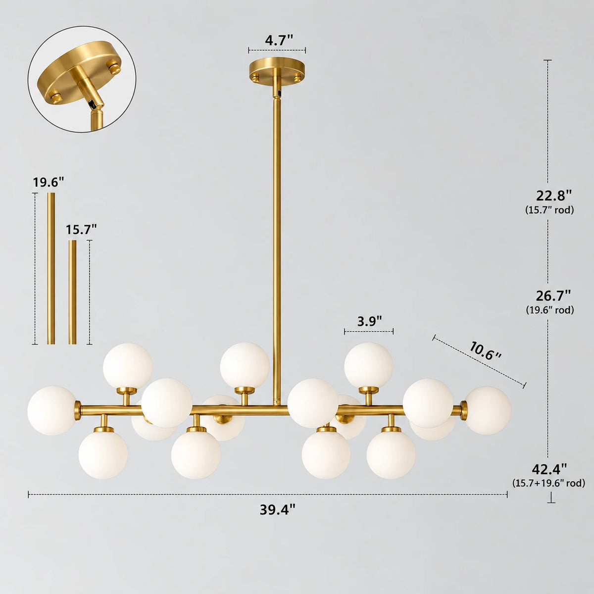 Mid-Century Sputnik Linear Chandelier