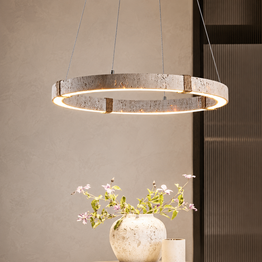 Stone Ring LED Pendant Light 28W Wabi Sabi Chandelier