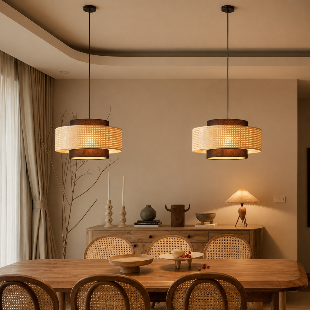 Woven Fabric Pendant Light Warm White LED Chandelier