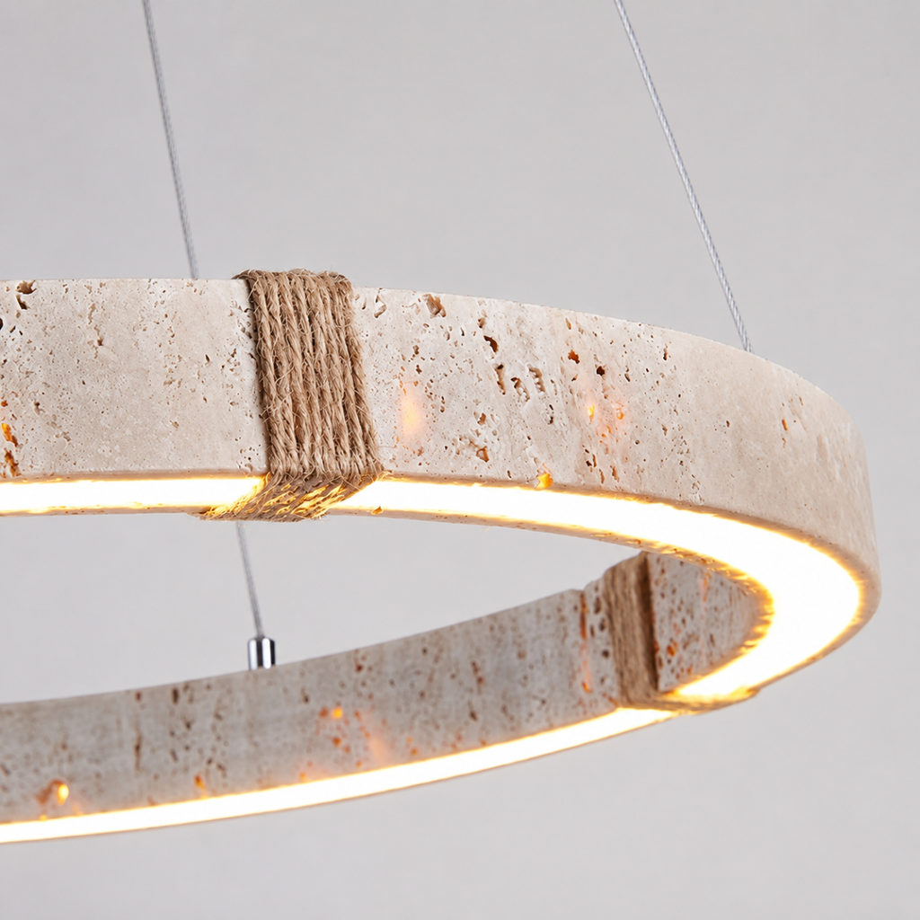 Stone Ring LED Pendant Light 28W Wabi Sabi Chandelier