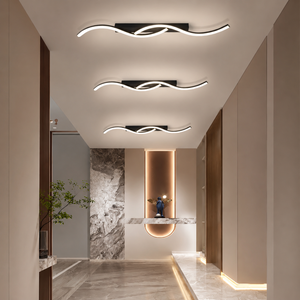 Modern Black LED Ceiling Light 22W Minimalist Wave Fixture
