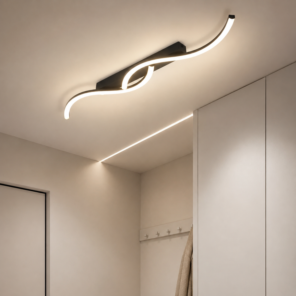 Modern Black LED Ceiling Light 22W Minimalist Wave Fixture