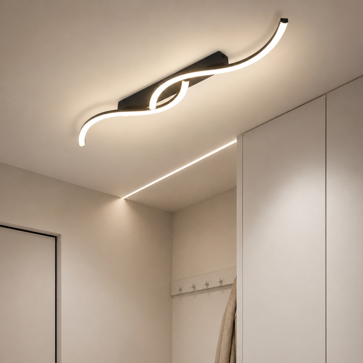 Modern Black LED Ceiling Light 22W Minimalist Wave Fixture
