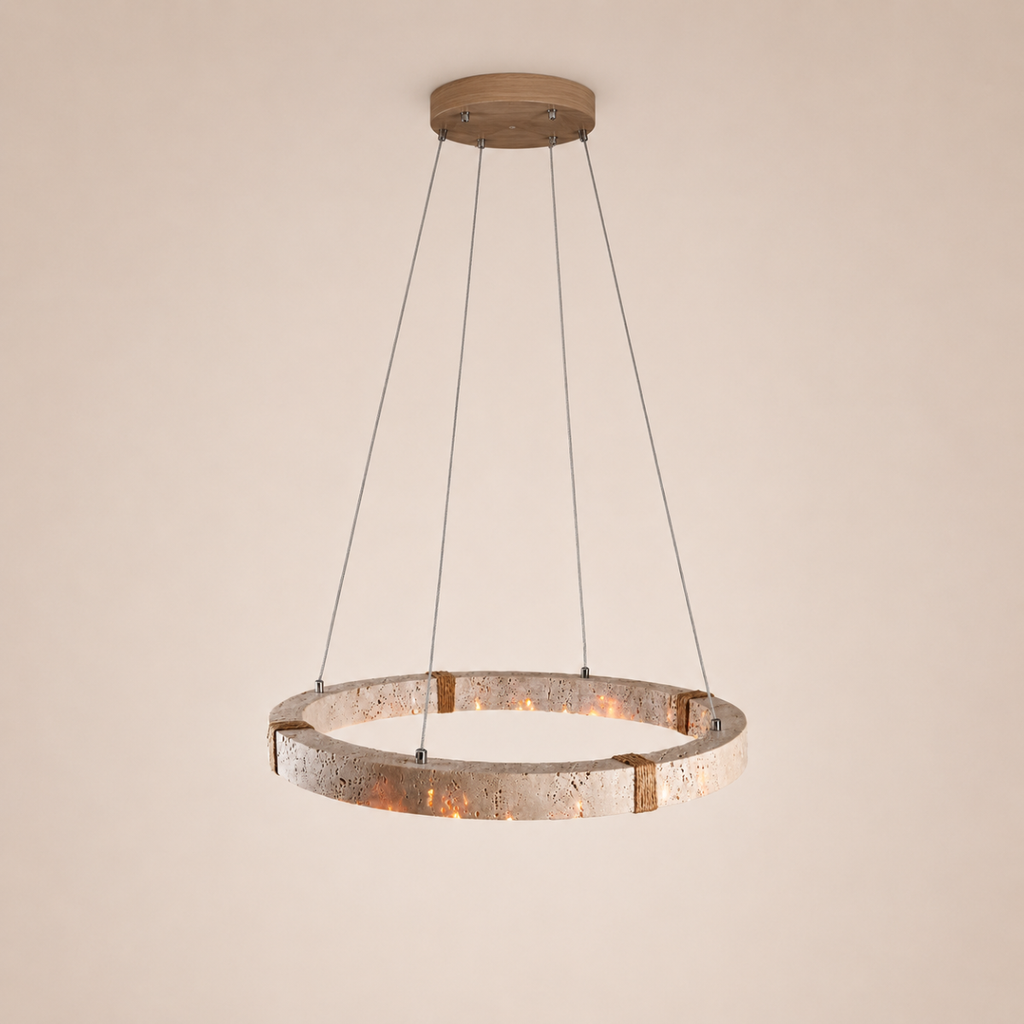 Stone Ring LED Pendant Light 28W Wabi Sabi Chandelier