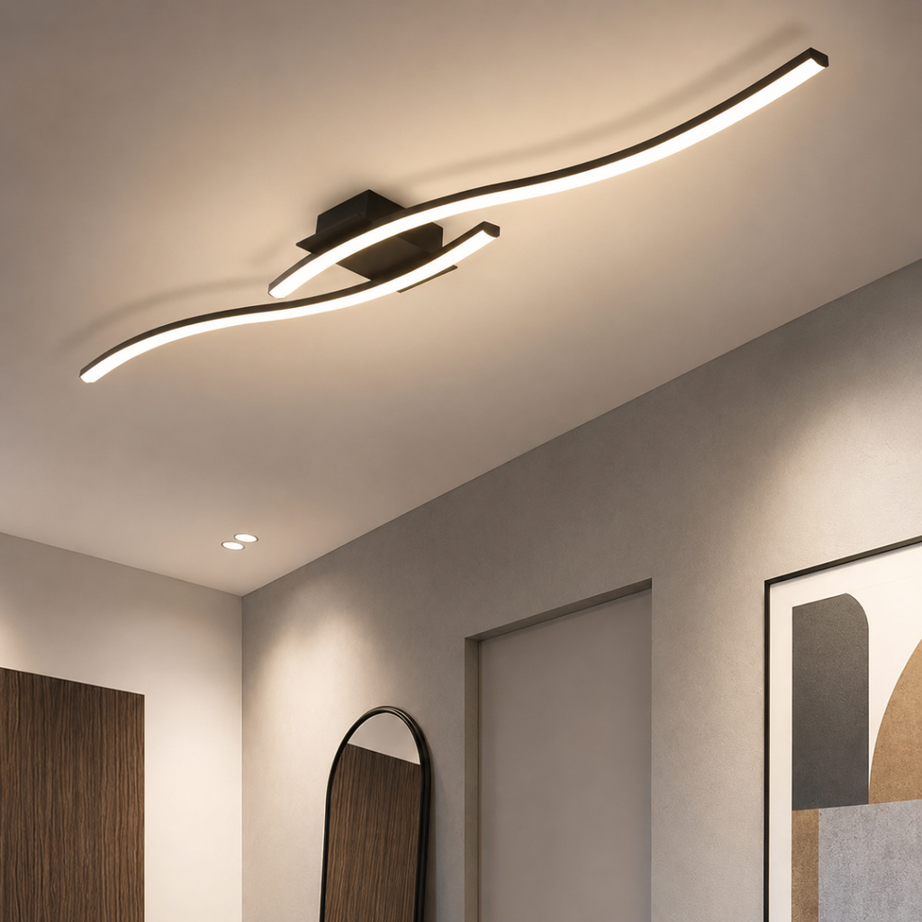 Modern Black LED Ceiling Light 22W Minimalist Wave Fixture