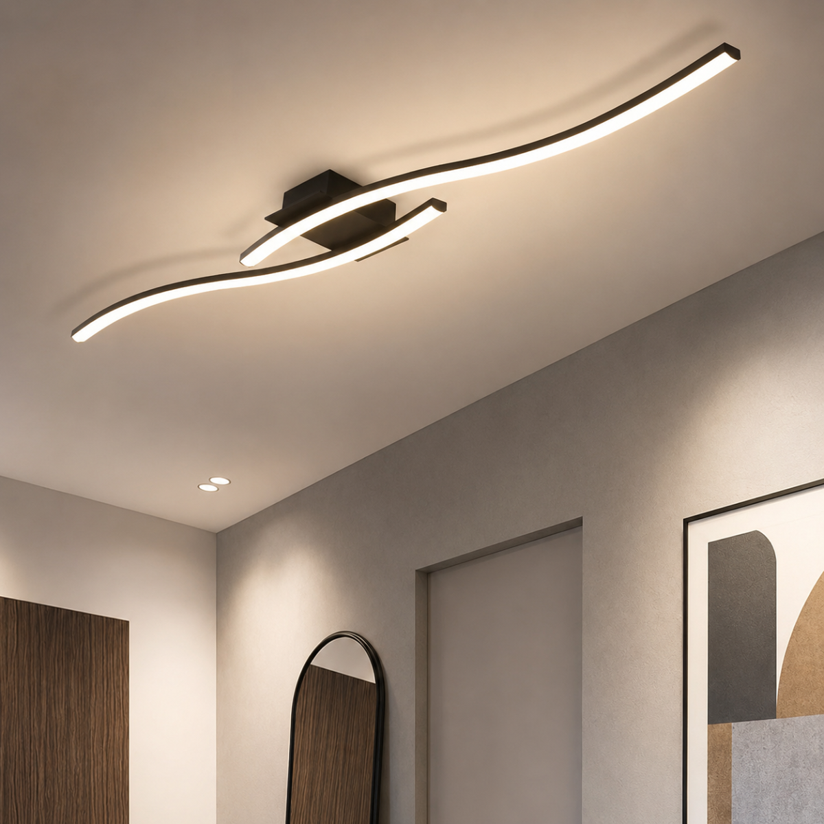 Modern Black LED Ceiling Light 22W Minimalist Wave Fixture