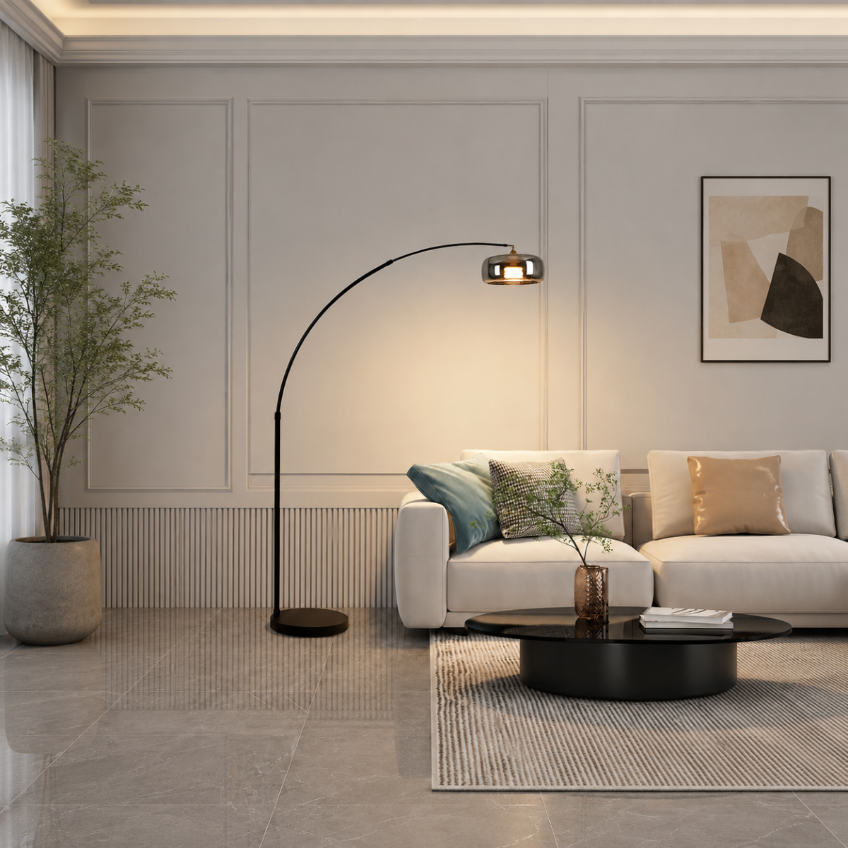Adjustable Arc Floor Lamp E26 Glass Shade Living Room Standing Light