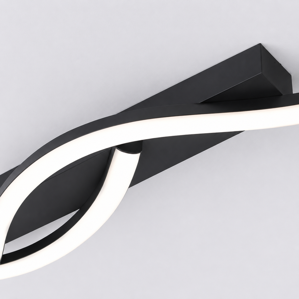 Modern Black LED Ceiling Light 22W Minimalist Wave Fixture