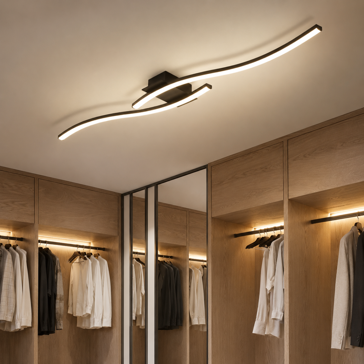 Modern Black LED Ceiling Light 22W Minimalist Wave Fixture