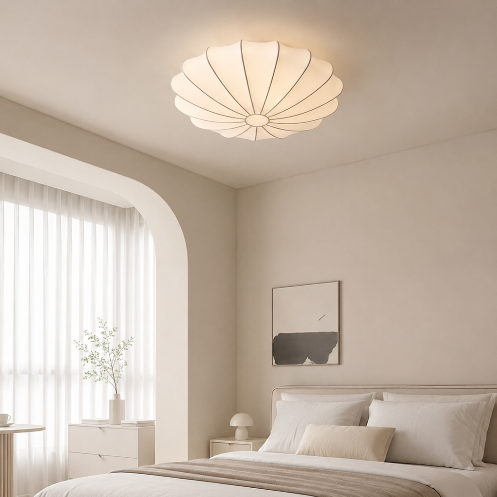 Wabi Sabi Silk Ceiling Light Fixture E26 Fabric Flower Ceiling Lamp