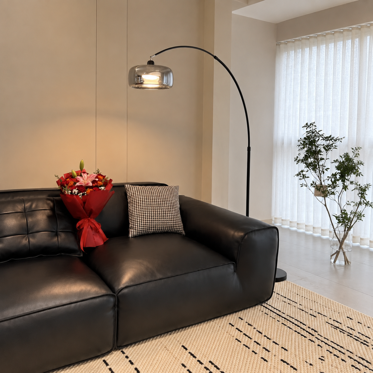 Adjustable Arc Floor Lamp E26 Glass Shade Living Room Standing Light