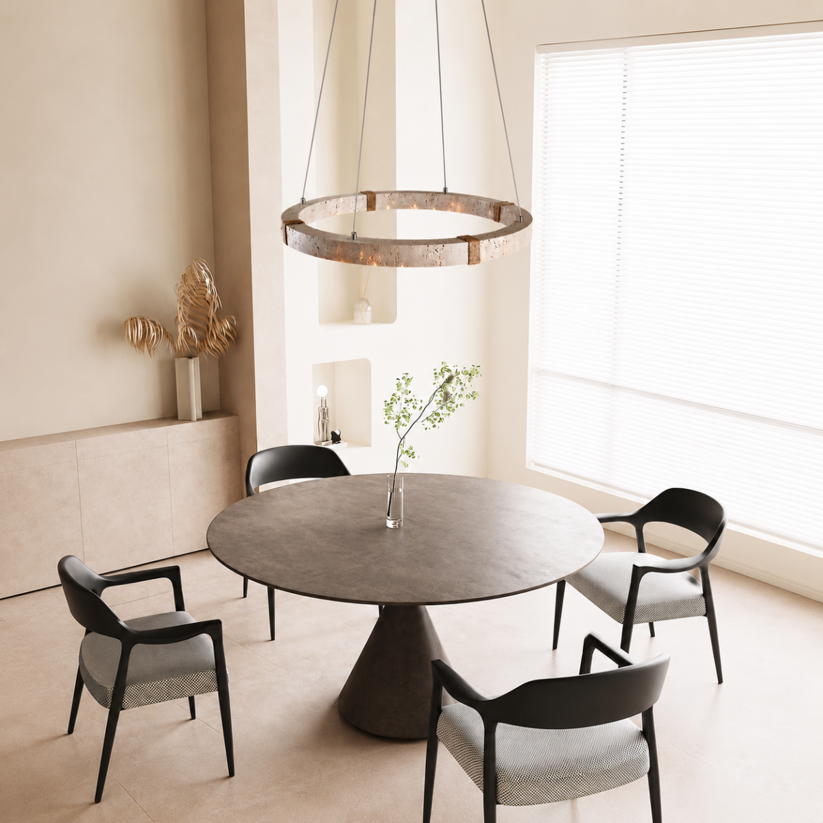 Stone Ring LED Pendant Light 28W Wabi Sabi Chandelier