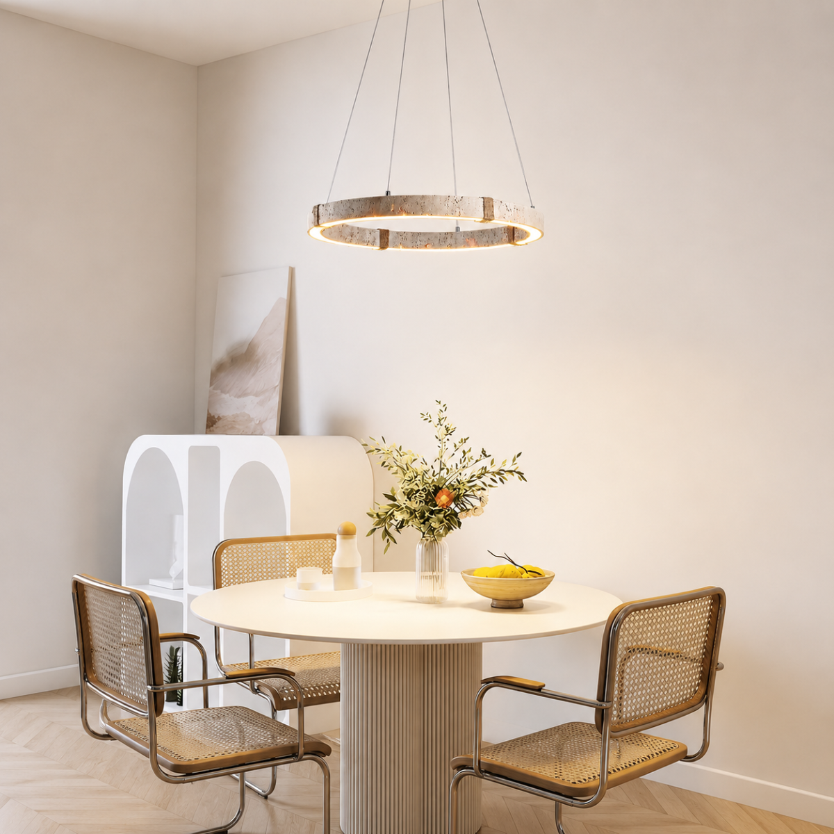 Stone Ring LED Pendant Light 28W Wabi Sabi Chandelier