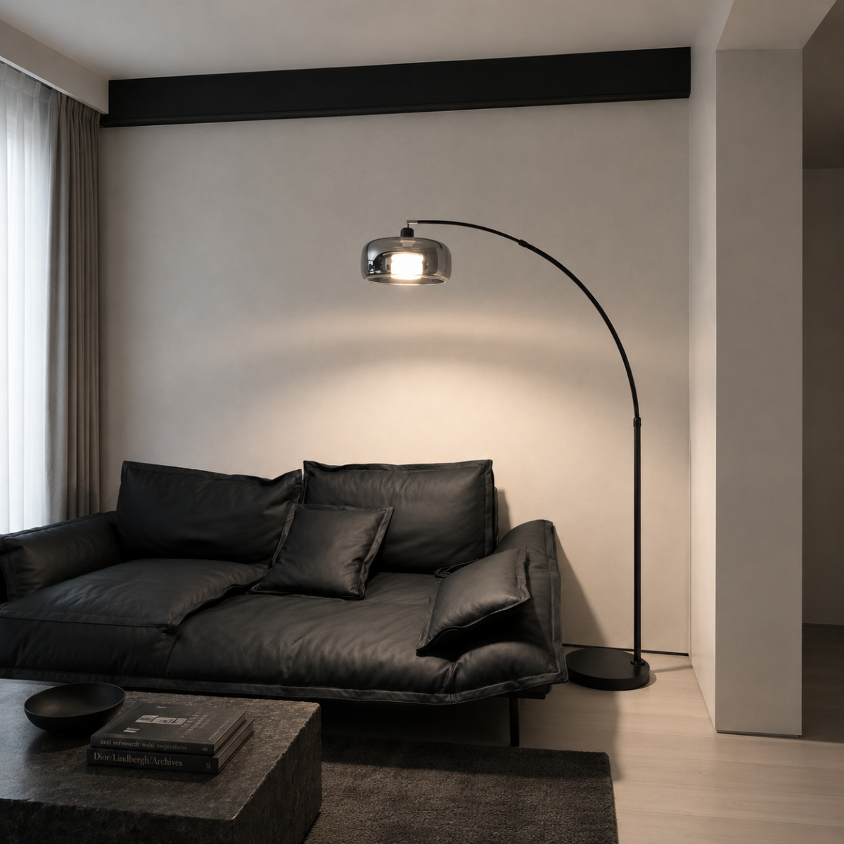 Adjustable Arc Floor Lamp E26 Glass Shade Living Room Standing Light